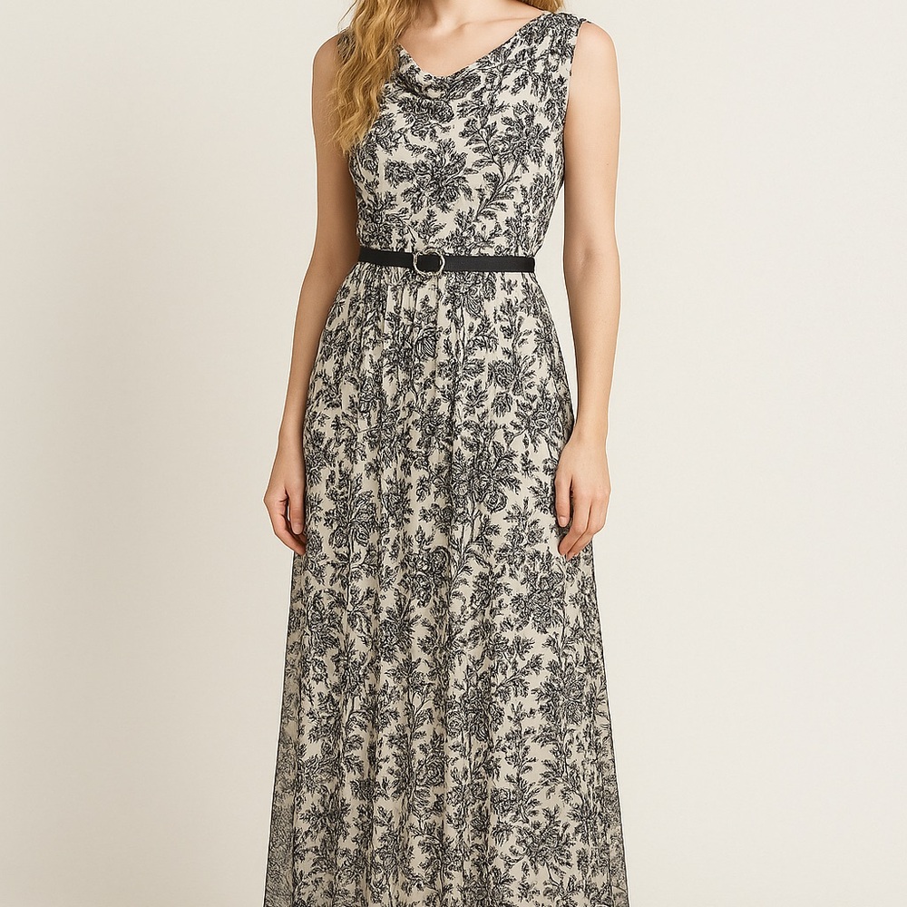 Black & Ivory Enchanted Floral Mesh Maxi Dress NWT Size‎ 12 Fairy Whimsy Goth